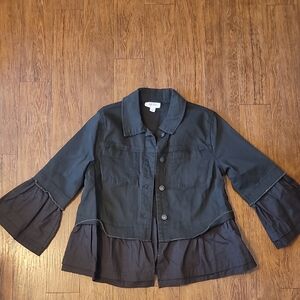 Olive And Dark Gray Ruffle Sleeve Jacket